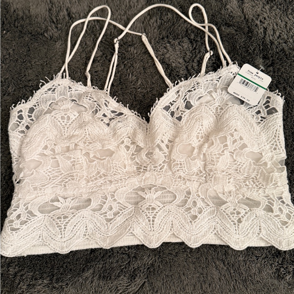 Free People Intimately Adella Lace Bralette White Cream NWT Large